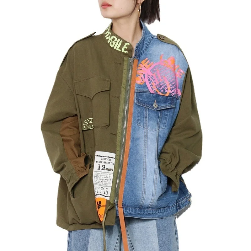 

2021 new top versatile, loose color new school season denim coat, Harajuku women's fashion