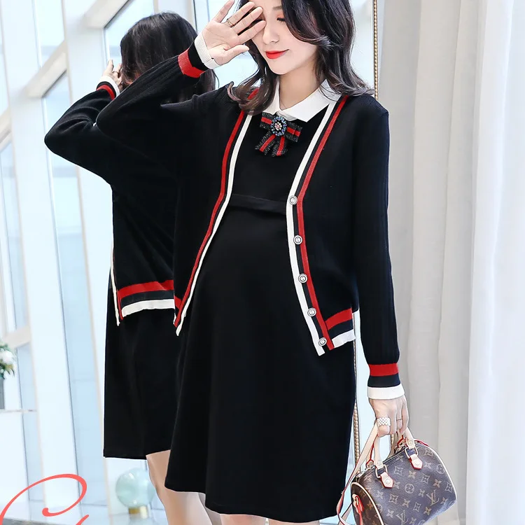 

Maternity dress new maternity dress breastfeeding autumn and winter long-sleeved sweater + dress two-piece suit