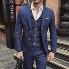 Мужской приталенный свадебный костюм (пиджак + жилет + брюки), классический деловой костюм черногосероготемно-синего цвета для вечеринок