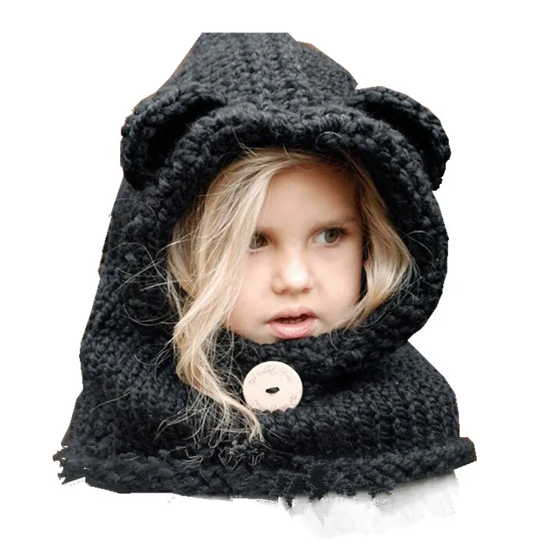 Осень зима новый модный теплый комплект с шарфом и шапкой детская ветрозащитная