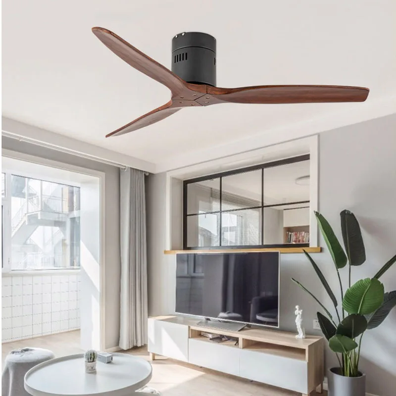 

52 Inch ceiling fan without lamp with remote control modern indoor solid wood roof decorate fans for home 110-240Vac motor fan