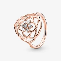 2021 new 925 sterling silver glittering rose petal pan ring is suitable for womens gift wedding diy jewelry