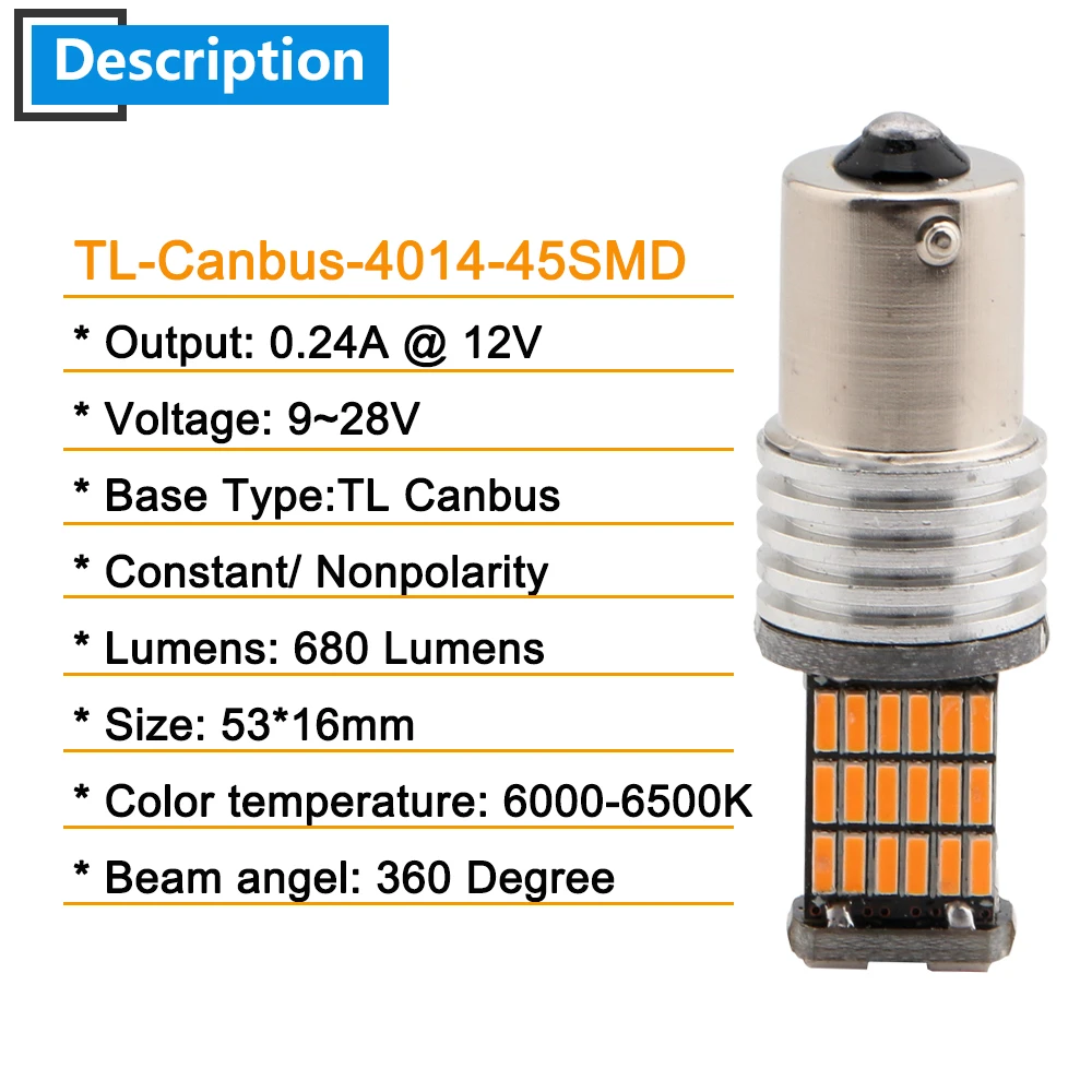 2 шт. Canbus DC12V P21W 1156 BA15S 1157 BAY15D 4014 45 SMD Янтарный Красный Белый Автомобильный