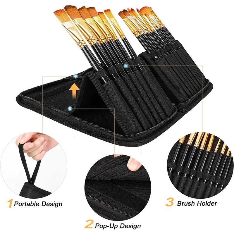

Artist Paint Brushes Set, 15Pcs Paint Brushes for Acrylic, Oil, Watercolor, Palette, Painting Knife and Sponge