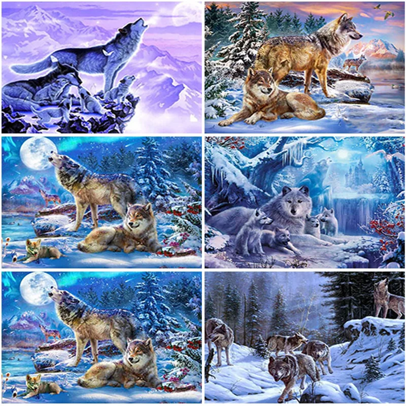 5D DIY Diamond Painting Full Round/Square Wolf In Snow Cross Stitch Embroidery Animals Rhinestone Wall Art Gift | Дом и сад