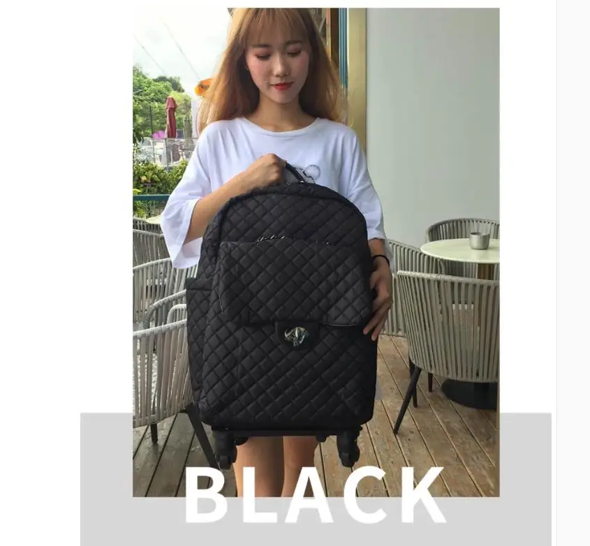 18 Inch black Чемодан на колесиках для женщин 20 дюймов переносить багажные сумки кабины дорожные сумки на колесиках чемодан на колесиках рюкзаки на колесах - Цвет: 18 Inch black