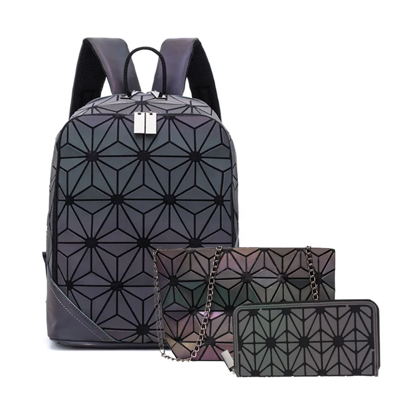 Backpack B 3 pcs A Женский рюкзак светящийся геометрический клетчатый мужской рюкзак для девочек-подростков рюкзак сумка голографический рюкзак школьный рюкзак Mochila sac a do - Цвет: Backpack B 3 pcs A