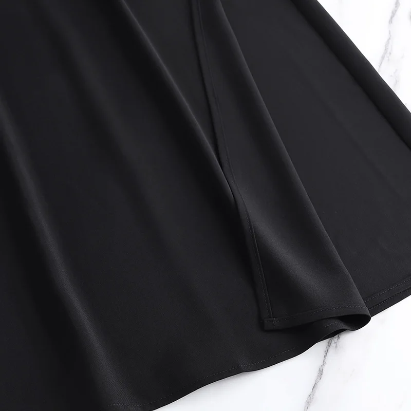 

Women Black Knitted Asymmetrical Split A-Line Skirt Spring Summer Korea Female High Waist Skirt Mid Long Skirt