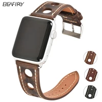 beafiry oil tanned strap for apple watch band 4 5 44mm hole design genuine leather iwatch belt 321 42mm black brown watchband