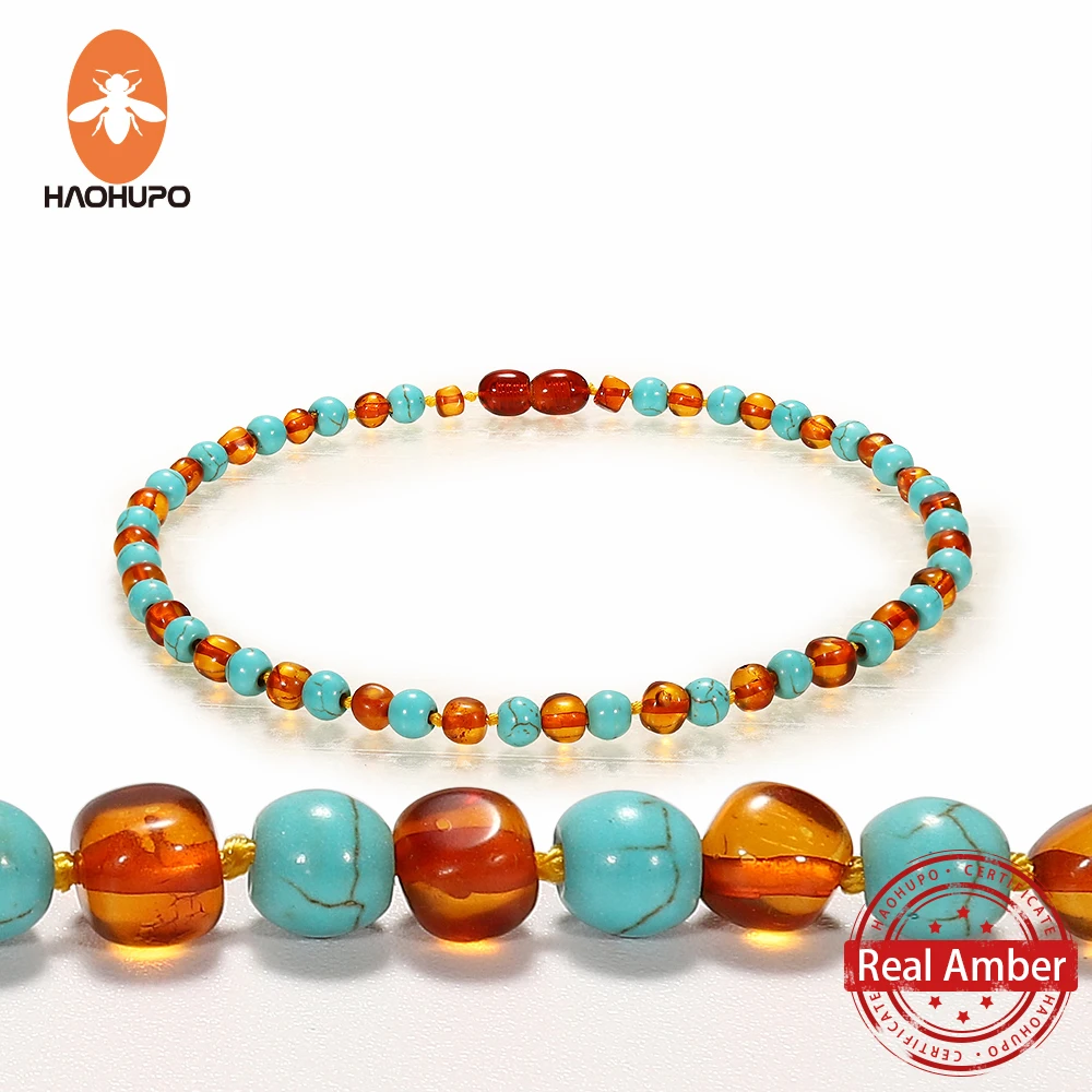 

HAOHUPO Top Hot Quality Cognac Fashion Nature Baltic Wholesale Amber Necklace Baby Necklace Handmade Christmas teething choker