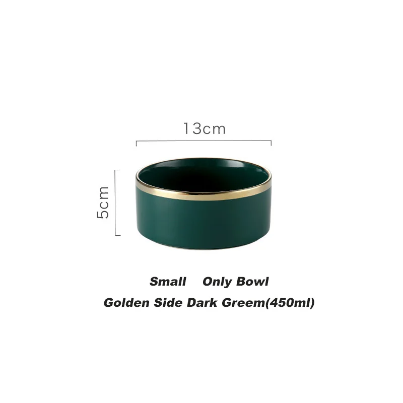 Милая керамика миска для кошки Универсальный ПЭТ употребление алкоголя чаша бамбуковая стойка противоскользящая собака кошка посуда, Чаши Товары для домашних животных - Цвет: Gold Dark Green Bowl