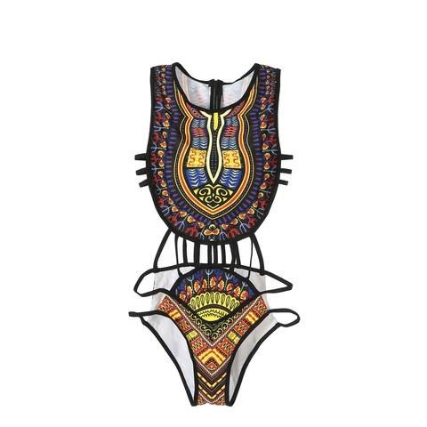 Женский цельный купальник-бикини пуш-ап, бандажный купальник с Африканским цветочным принтом, пляжная одежда, купальный костюм
