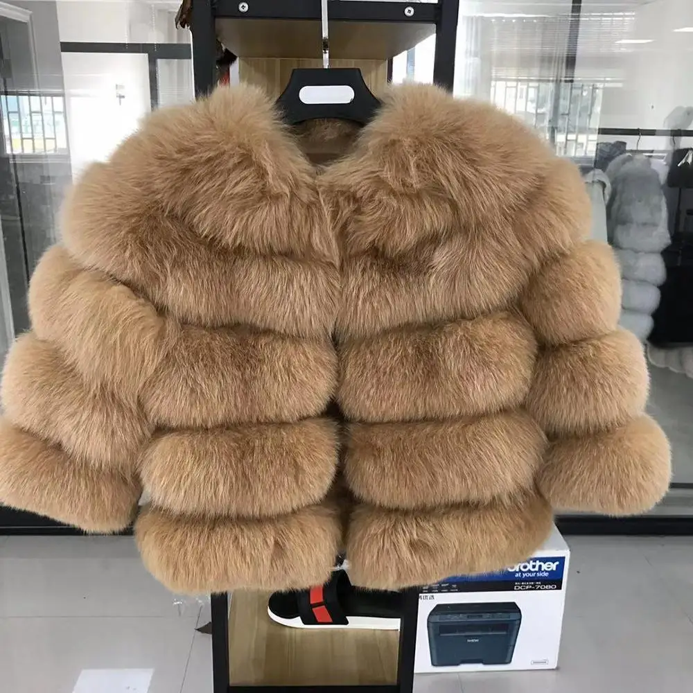 camel QIUCHEN PJ1801 Новое поступление Женская зимняя шуба из натурального Лисьего меха Толстая меховая женская зимняя куртка - Цвет: camel