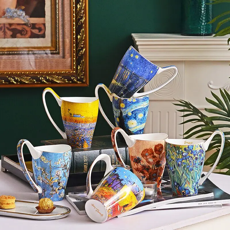 

Van Gogh Vincent Coffee Mug Bone China Cups and Mugs Starry Night Retro Drinkware Ceramic Mug Desk Decoration Birthday Gift