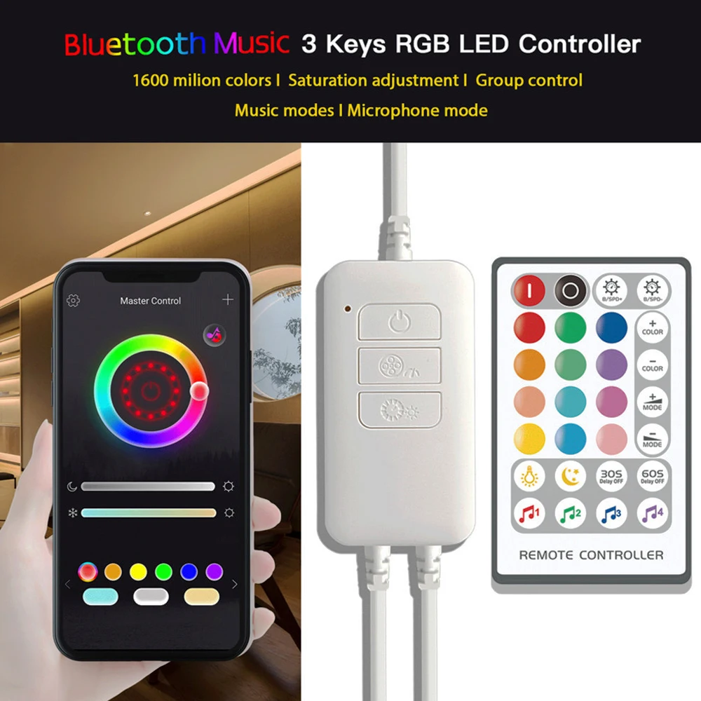 DC5-24V New Music Rhythm 28-Key LED Controller RGB 3 Channel For APP+Remote Control+Voice Control led Light strip