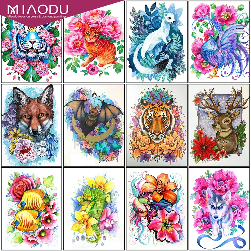 

Miaodu Diamond Painting Kit Paint Flower Animals Cat Horse Tiger Fox Wolf Deer Bee Diamond Embroidery Mosaic Cross Stitch Art