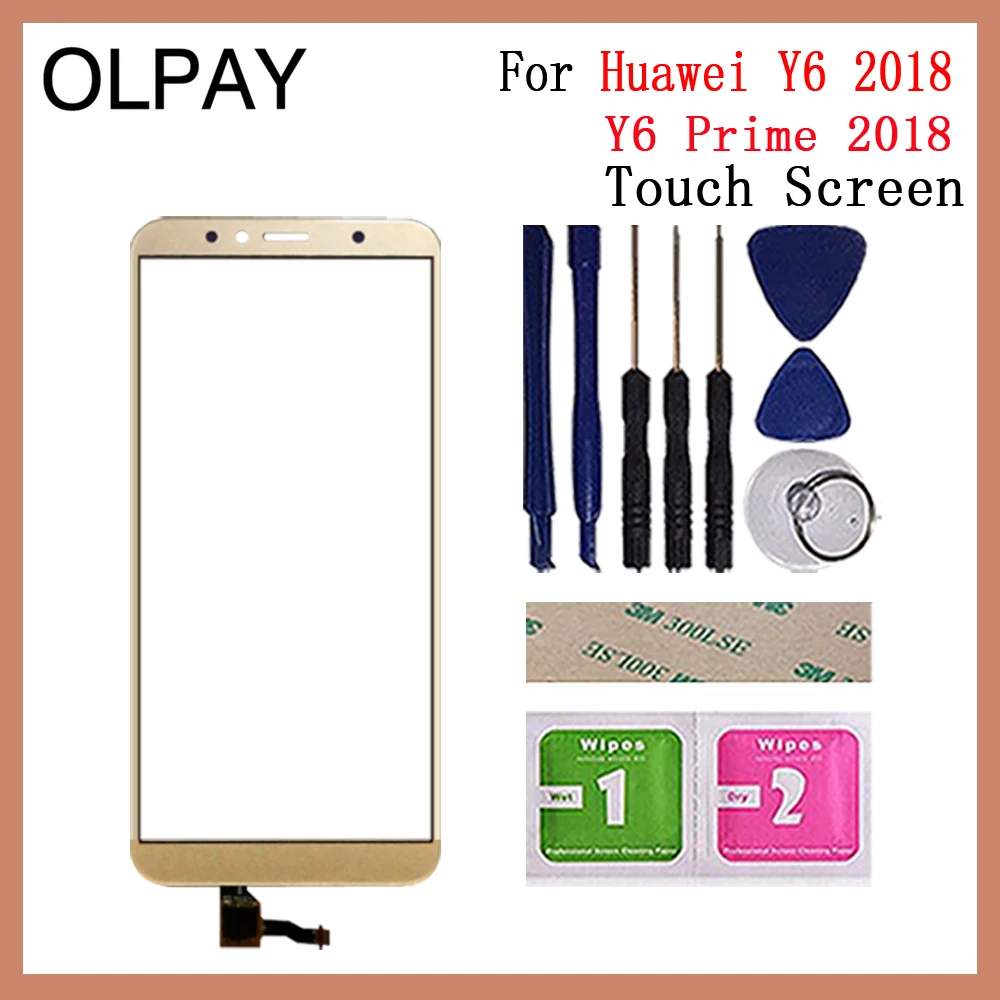 OLPAY 5,7 дюймов для huawei Y6 /Y6 Prime сенсорный экран дигитайзер Панель переднее стекло объектив сенсор Бесплатный клей+ салфетки
