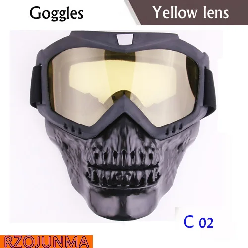 yellow lens Крутой череп moto rcycle маска для лица с очками съемный модульный маска для глаз для винтажного открытого лица мотоциклетный шлем мото Casco - Цвет: yellow lens