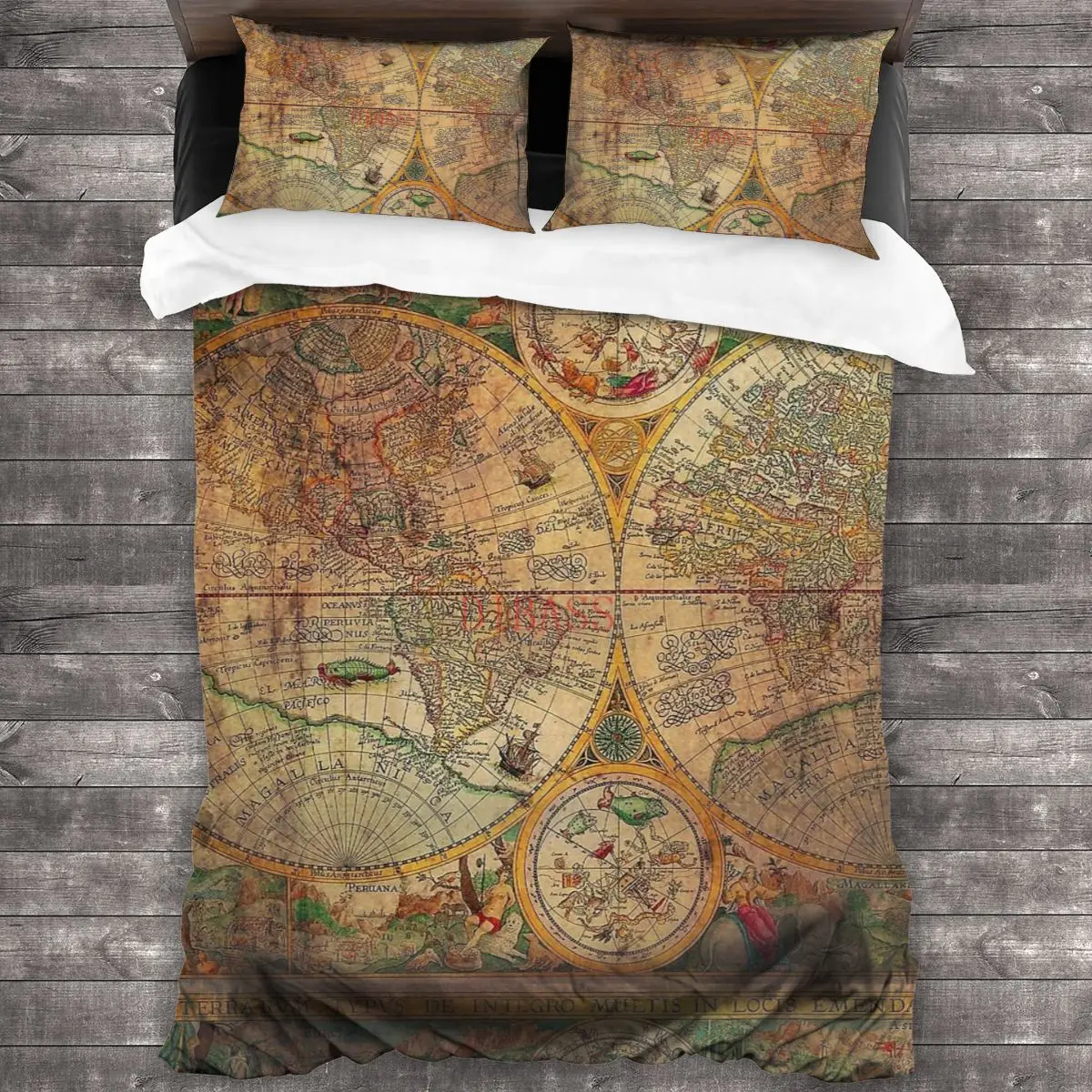 

OLD WORLD Globe Map 100%Pure Cotton Comforter Set with 2 Pillowcase,Soft Microfiber Duvet Cover Set, Bedding Sets Bed Set