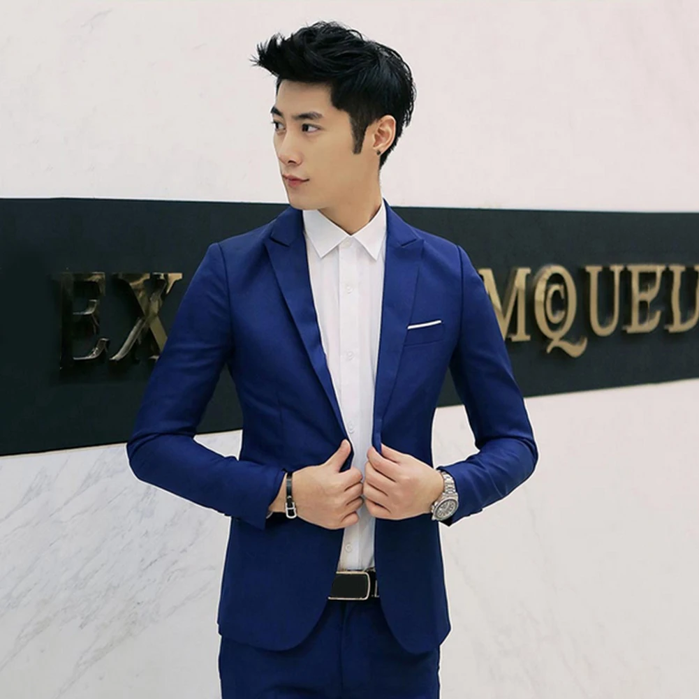 

Men's Fashion One Button Suit Coat Wedding Business Casual Slim Lapel Jacket Blazer Korean Style Slim Men Suit Coat Casual Suit