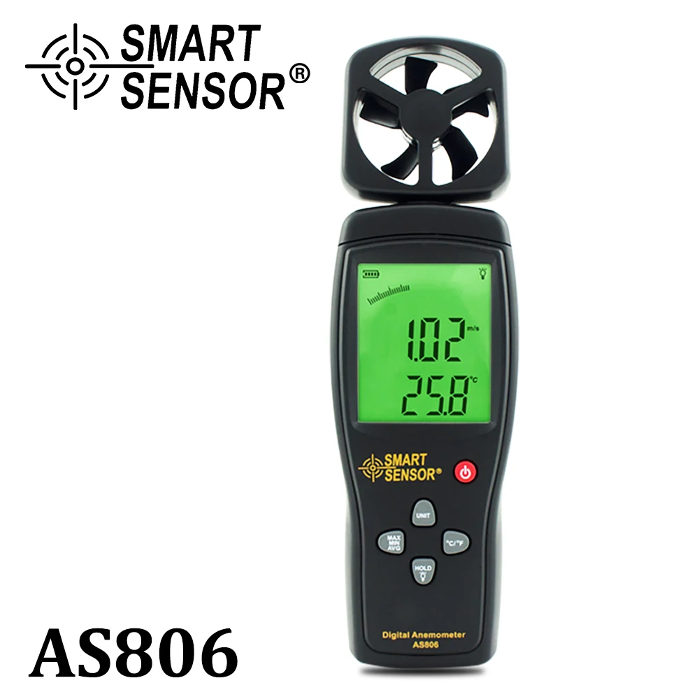 

New Digital Anemometer Meter 0-45m/s Wind Speed Meter Tachometer Data Hold LCD Backlight Air Flow Measure AS806