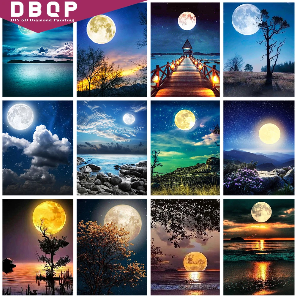 

5D DIY Diamond Painting Moon Round Drill Diamond Embroidery Landscape Cross Stitch Mosaic Sale Home Decoration