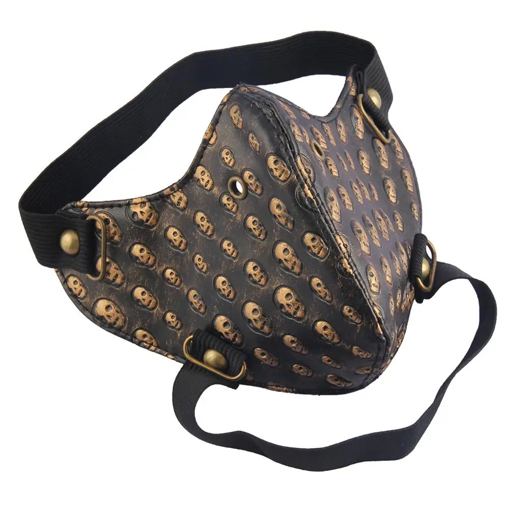 

Aboutcos Punk Skull Mask Half Face Cover Cosplay Accessories sunscreen masks Outdoor Riding Party Cos Easy match faceshield Gold