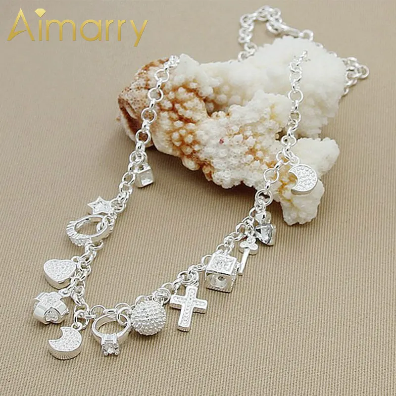 

Aimarry 925 Sterling Silver Love Heart Moon Star Key Necklace For Women Anniversary Wedding Gifts Fashion Jewelry
