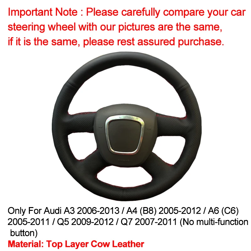 Ручное шитье чехол рулевого колеса автомобиля кожа коровы для Audi A3 2006-2013 A4 (B8) A6 (C6)