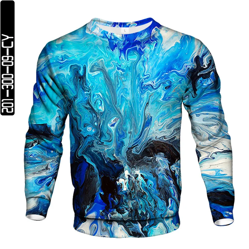 

2021 new flame men's shirt autumn and winter fashion long-sleeved 3D round neck shirt smoky element shirt trendy men