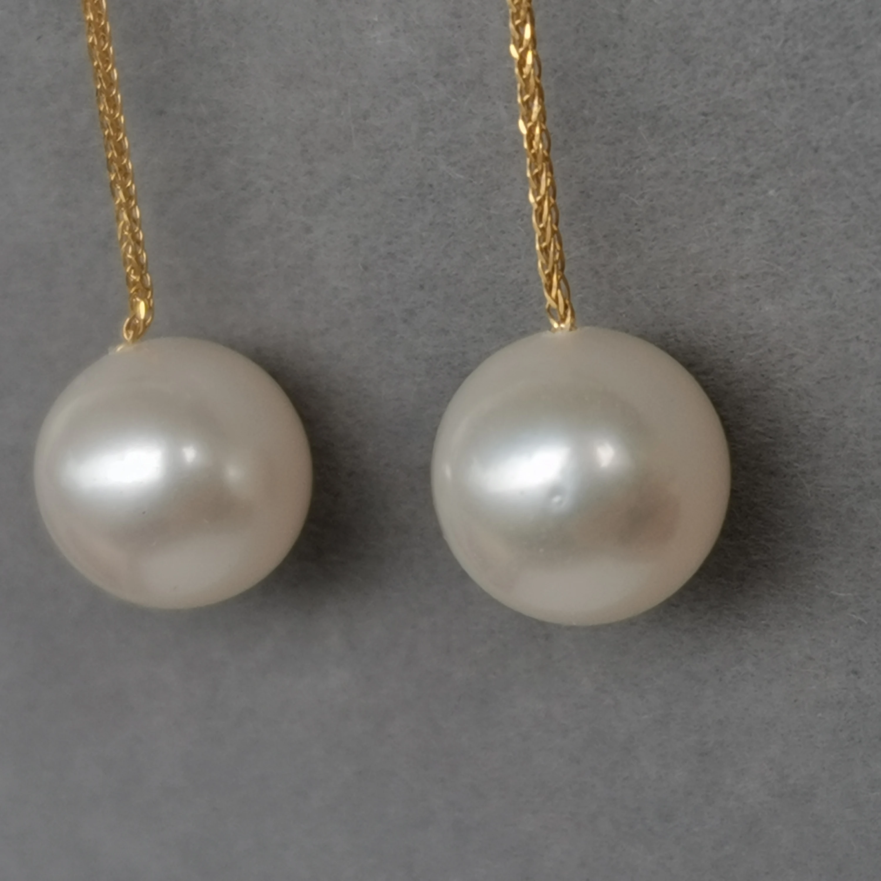 

Fine Freshwater 4-9mm White Round Pearl Dangling Classic Simple Earrings 100% 18k Yellow Gold Luster Jewelry for Women Gift