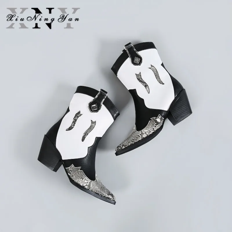 

Xiuningyan Fashion Soft Leather Boots Woman Ankle Boots Pointed Toe Med Heels Platform Women Martin Boots Ladies Casual Shoes