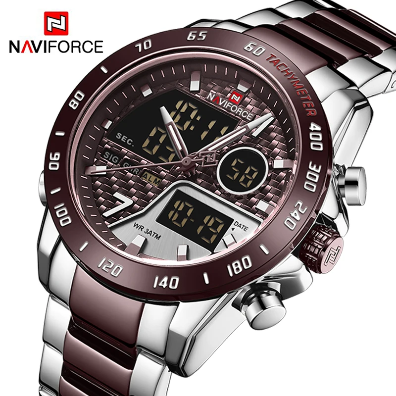 

Часы наручные NAVIFORCE Мужские Цифровые, роскошные Брендовые спортивные водонепроницаемые из нержавеющей стали