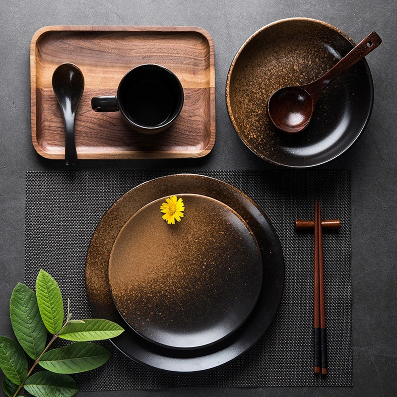 6 Ceramics Plate Japanese-style Household Originality Steak Western-style Ceramica Round Breakfast Disc Inchs Retro Tableware |