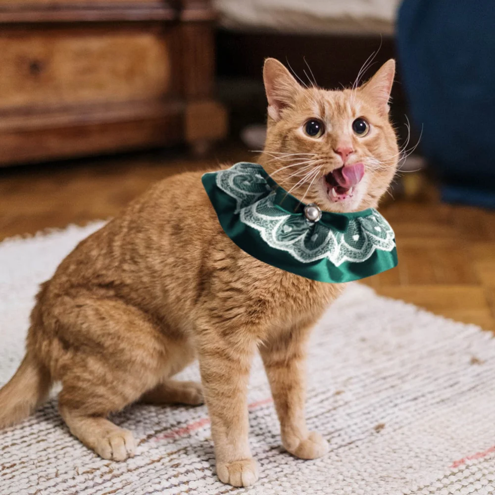 

Pet Costume Cat Lace Apparel Scarf Collar with Pearl and Bow Embellishment
