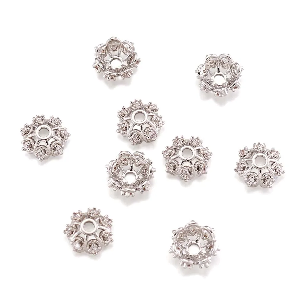 30Pcs Long-Lasting Plated Brass Micro Pave Grade AAA Cubic Zirconia Bead Caps for Jewelry Making DIY Bracelet Necklace Findings - купить по