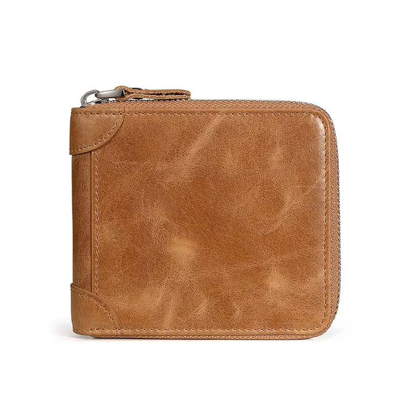 MIRROR SUNNY Retro genuine leather men short wallet multi-functional men's zipper purse vintage male card coin | Багаж и сумки