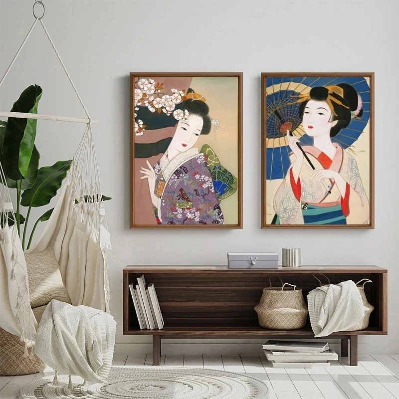 

Japanese Kimono Woman Canvas Painting Vintage Fashion Geisha Wall Art Poster Picture Nordic Living Room Home Decor No Framework