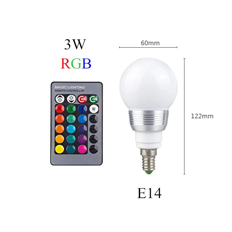 E14 3W RGB Высокая мощность RGB светодиодный светильник E27 E14 3 Вт 5 Вт RGB 10 Вт 15 Вт RGBW светильник AC85-265V лампа 16 цветов Пульт дистанционного управления bombillas светодиодный - Испускаемый цвет: E14 3W RGB
