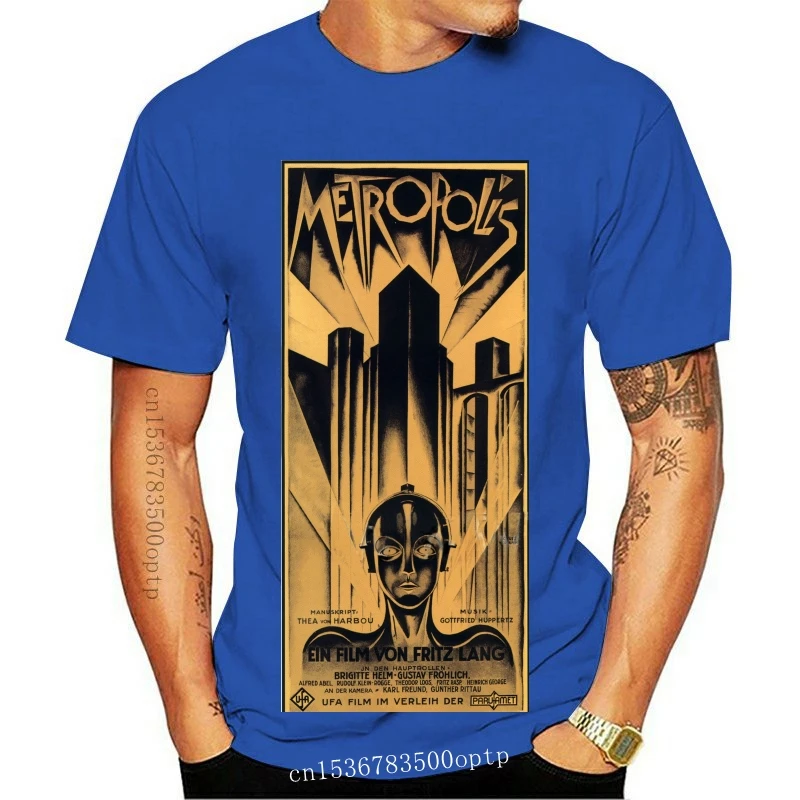 

Новый футуристический постер 20-х годов для большого бесшумного кинофильма мегаполиса, напечатанный на футболке