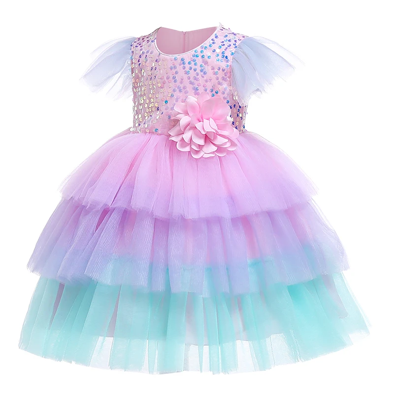Детское платье принцессы с блестками оборками на рукавах | Детская одежда и обувь