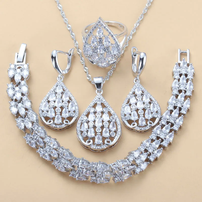 4 шт большие Ювелирные наборы с натуральным белым камнем CZ серьги браслет и