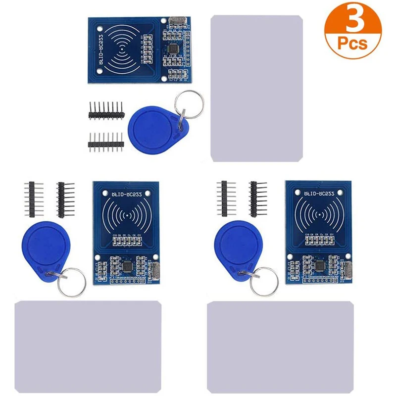 

Комплект RFID Mifare RC522, 3 шт., модуль считывателя RFID с белой картой S50 и кольцом для ключей для Arduino Raspberry Pi