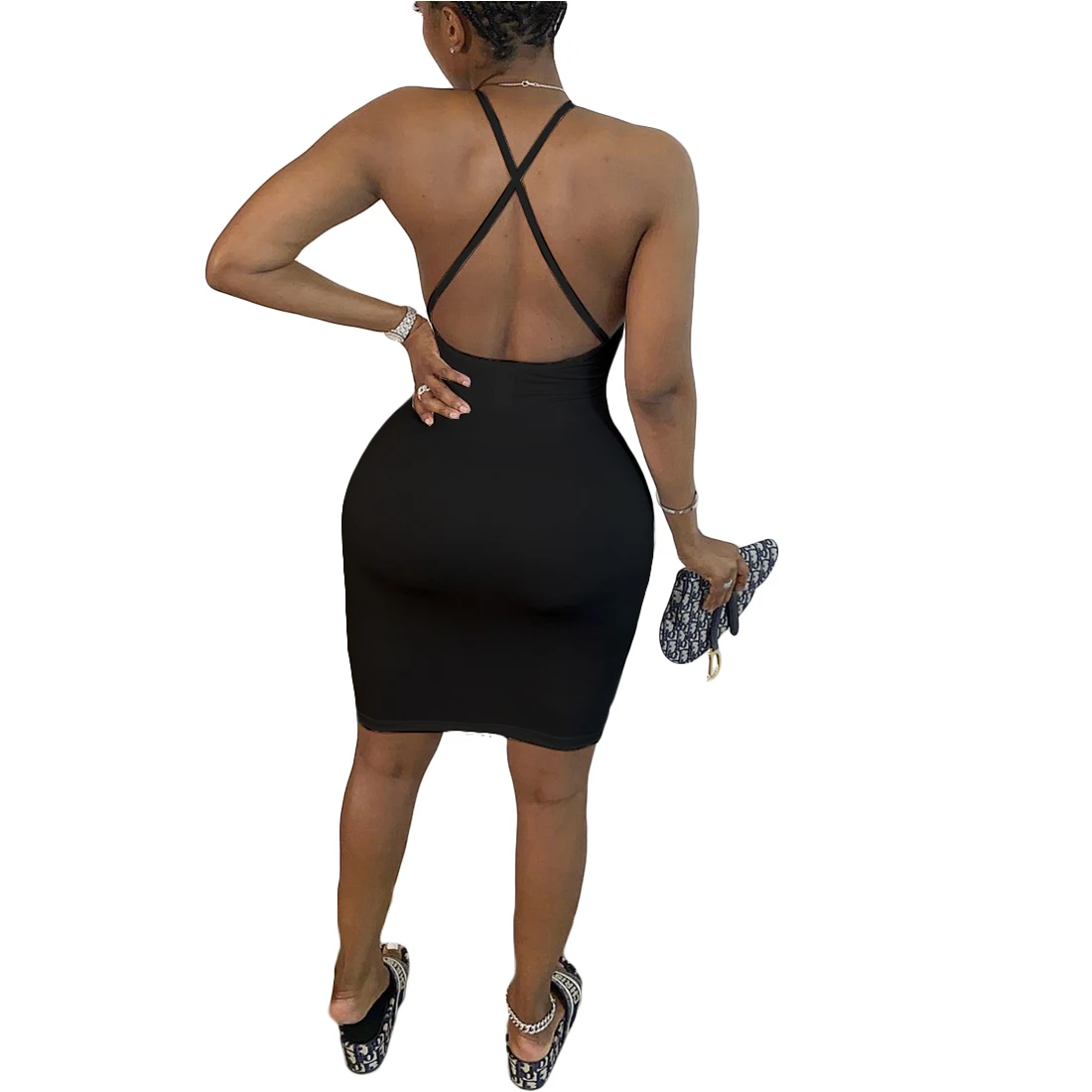 2020 женское летнее Мини платье модное с застежкой низким вырезом на спине