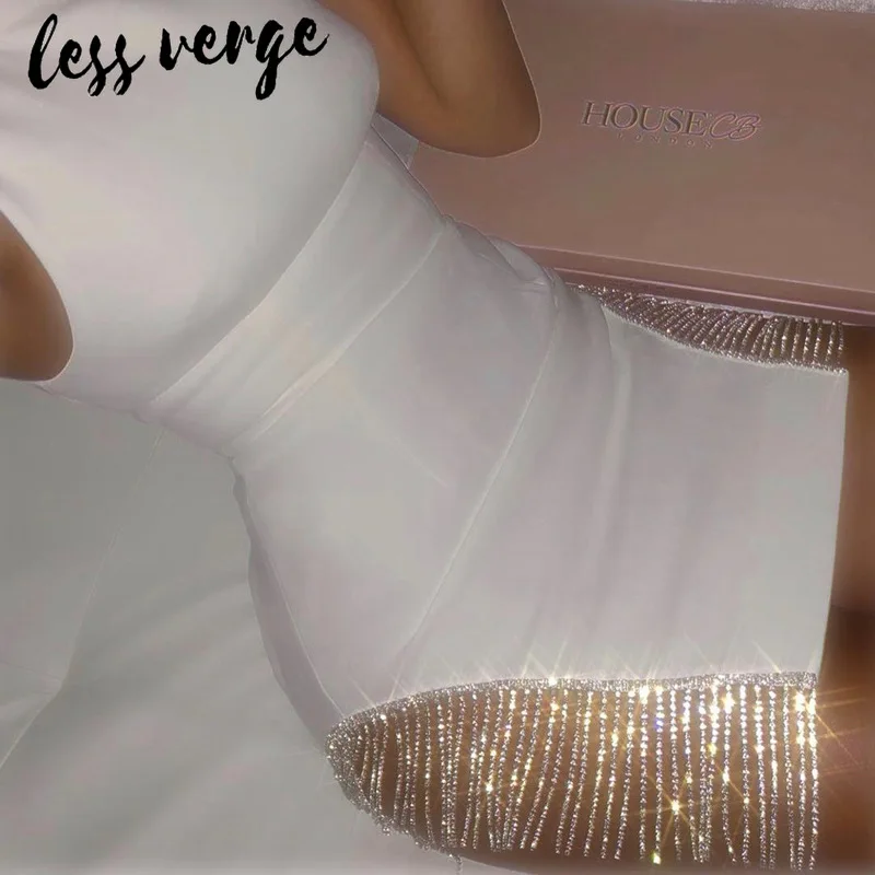 Lessverge, стразы, летнее сексуальное платье, с открытыми плечами, белое, с разрезом, мини-платье, вечерние, для ночного клуба, облегающие платья, vestidos