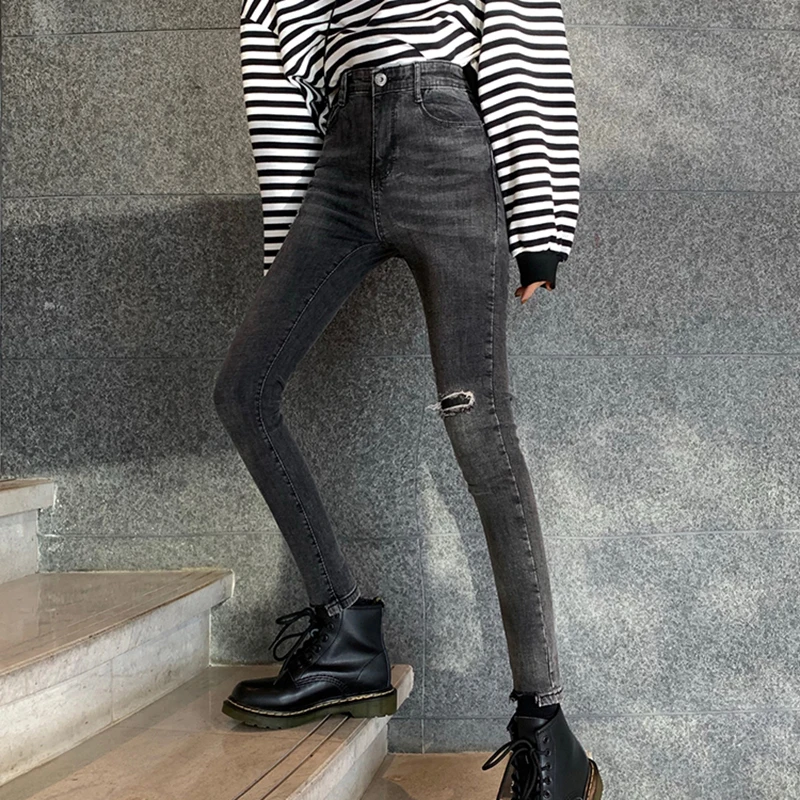 

Plus Size Faux-Ripped Stretch Skinny Jeans for Women M L XL 2XL 3XL 4XL