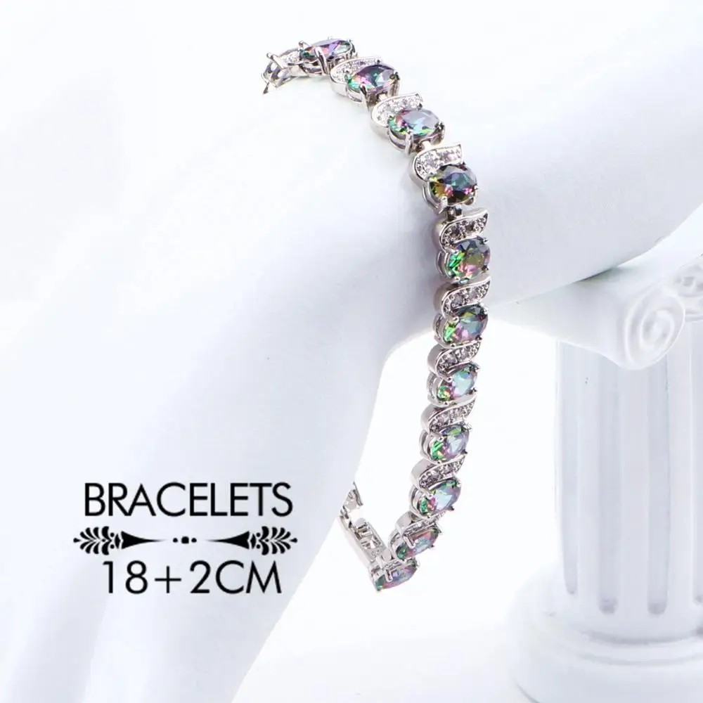 Rainbow Cubic Zirconia Bridal Jewelry Sets Silver 925 Women Costume Wedding Pendant Bracelet Rings Earrings Necklace Set | Украшения и