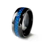 Мужское кольцо из нержавеющей стали, ширина 8 мм, с синей вставкой из углеродного волокна
