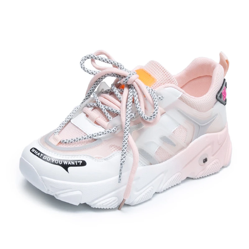 Кроссовки женские массивные сетчатые на шнуровке высотой 5 см Вулканизированная