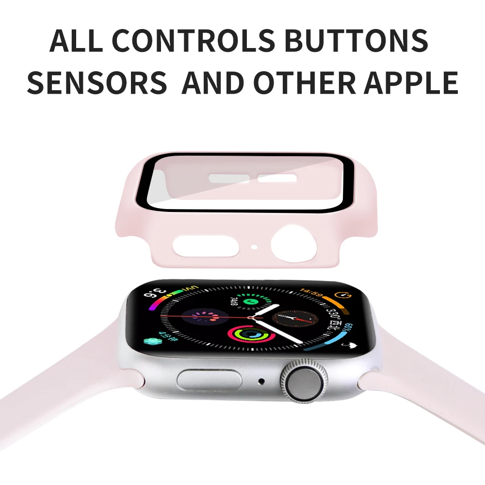 Glass+Case For Apple Watch Series 6 5 4321 SE 44mm 40mm Accessories on Smartwatch iWatch 42mm 38mm bumper Screen Protector+cover